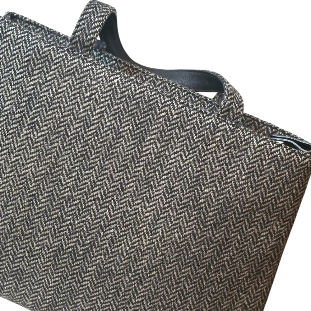 Burberrys Black and White Rare Tweed Double Handle Satchel Bag